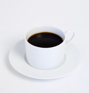 Drinks, Hot, Coffee, Cup and saucer of hot black coffee on white background.