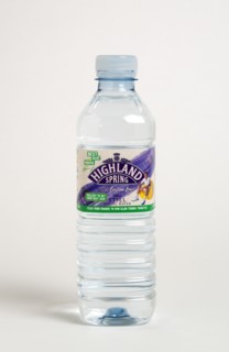 Drinks, Cold, Water, Plastic bottle of Highland Spring still mineral water against a white