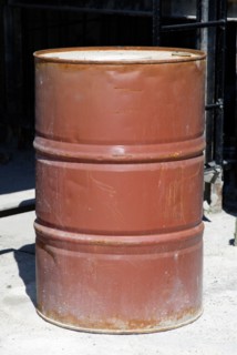 Industry, Oil, Storage, 500 litre oil drum in workshop.