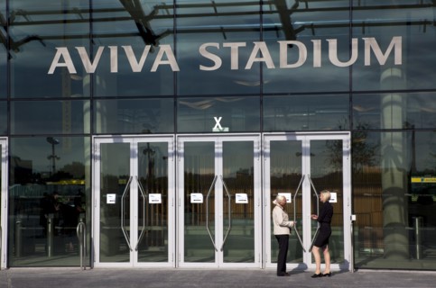 Ireland, County Dublin, Dublin City, Ballsbridge, Lansdowne Road, Women smoking outside the Aviva