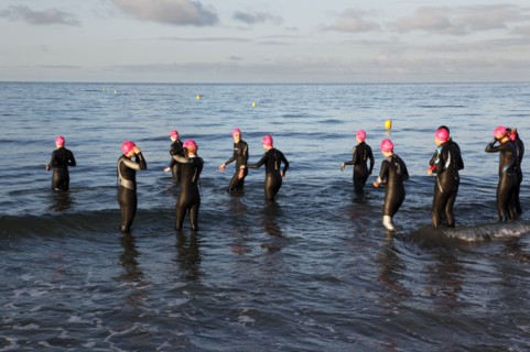 England, West Sussex, Goring-by-Sea, Worthing Triathlon 2009, women at start of swim section.