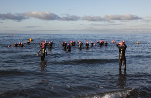 England, West Sussex, Goring-by-Sea, Worthing Triathlon 2009, women at the start of the swim