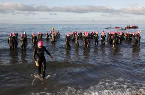 England, West Sussex, Goring-by-Sea, Worthing Triathlon 2009, women at the start of the swim