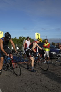 England, West Sussex, Goring-by-Sea, Worthing Triathlon 2009, male competitors starting cycle