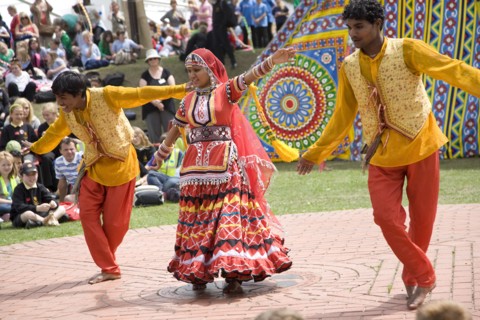 Wales, Denbighshire, Llangollen International Music Festival, Indian Circus performers.