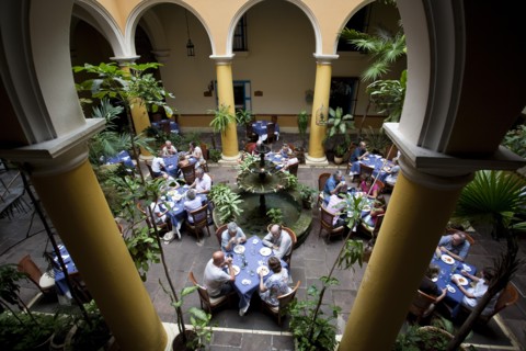 Cuba, Havana, Habana Vieja, San Ignacio 54, Plaza de la Catedral, interior of the open air