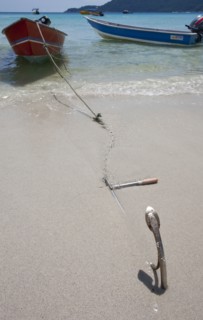 Malaysia, Pulau Perhentian Kecil Coast, Terrengganu,  Anchor with a stretched chain stuck in the
