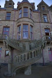 Ireland, North, County Antrim, Belfast Castle over looking the city and Lough. Spiral staircase at