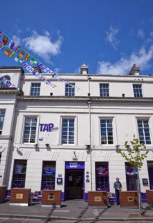 Ireland, North, Belfast, Lower Crescent, Tap House bar exterior.