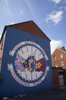 Ireland, North, Belfast, Donegall Pass, Loyalist poltical mural depicting the Young Conquerors
