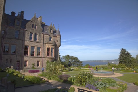 Ireland, North, County Antrim, Belfast Castle with ornate gardens and grounds over looking the city
