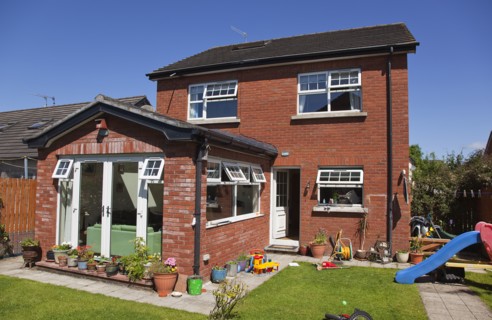 Architecture, Housing, Detached Houses, Modern development in former green field site with day room