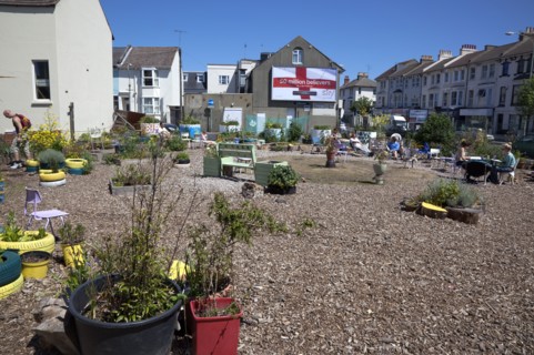 England, East Sussex, Brighton, Lewes Road, former petrol station converted into urban park by