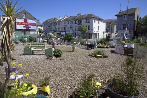 England, East Sussex, Brighton, Lewes Road, former petrol station converted into urban park by