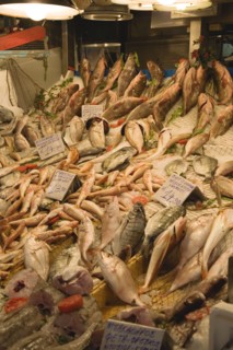 Athens, Attica, Greece. Fresh fish stall in the central market. Atenas Athenes Destination