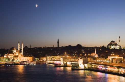 Istanbul, Turkey. Sultanahmet. The Golden Horn. The New Mosque or Yeni Camii at left the Galata
