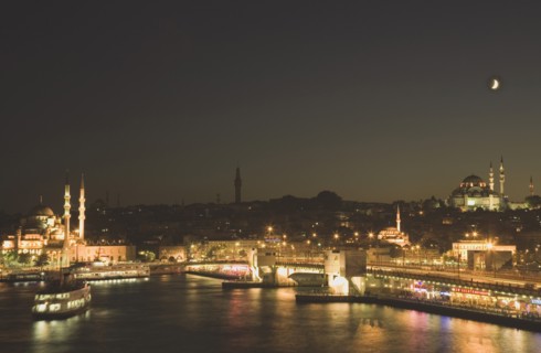 Istanbul, Turkey. Sultanahmet. The Golden Horn. The New Mosque or Yeni Camii at left the Galata
