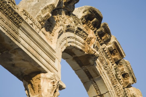 Selcuk, Izmir Province, Turkey. Ephesus. Detail of carved archway in ancient ruined city of Ephesus