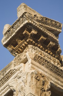 Selcuk, Izmir Province, Turkey. Ephesus. Detail of highly carved stonework in ancient ruined city