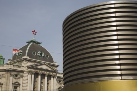 Vienna, Austria. Neubau District of Vienna. The Volkstheater. Part view of exterior facade seen