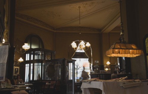 Vienna, Austria. Mariahilf District. Cafe Sperl the preferred cafe of Adolf Hitler. Interior with