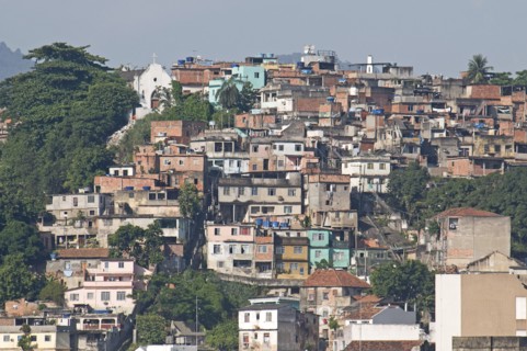 Rio de Janeiro, Brazil. Favela or slum housing above Saude neighbourhood some with traditional tile