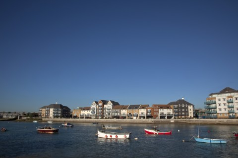 Shoreham-by-Sea, West Sussex, England. Ropetackle riverside housing developement on former