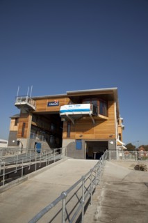 Shoreham-by-Sea, West Sussex, England. Kingston Beach Newly constructed lifeboat house opposite the