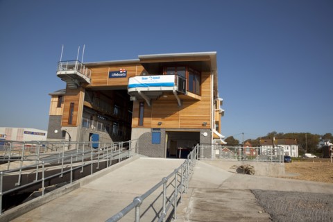 Shoreham-by-Sea, West Sussex, England. Kingston Beach Newly constructed lifeboat house opposite the