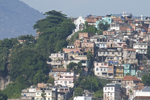 Rio de Janeiro, Brazil. Favela or slum housing above Saude neighbourhood some with traditional tile