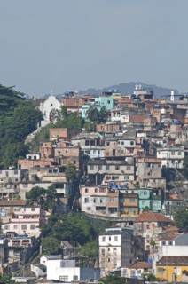 Rio de Janeiro, Brazil. Favela or slum housing above Saude neighbourhood some with traditional tile