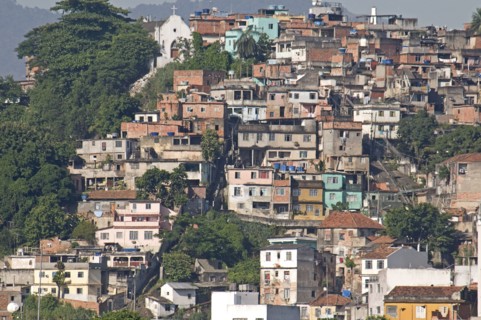 Rio de Janeiro, Brazil. Favela or slum housing above Saude neighbourhood some with traditional tile