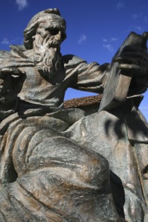 Berat, Albania. Statue of Onufri painter of Icons in the Citadel museum. Albanian Shqip‘ria
