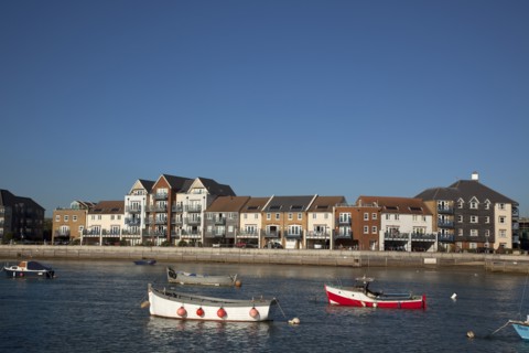 Shoreham-by-Sea, West Sussex, England. Ropetackle riverside housing developement on former