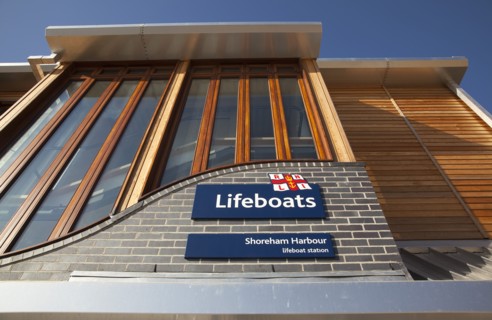 Shoreham-by-Sea, West Sussex, England. Kingston Beach Newly constructed lifeboat house opposite the