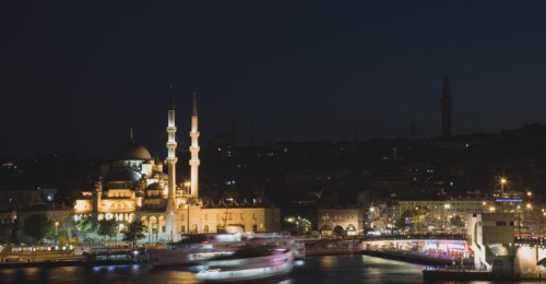 Istanbul, Turkey. Sultanahmet. The Golden Horn. The New Mosque or Yeni Camii at left the Galata