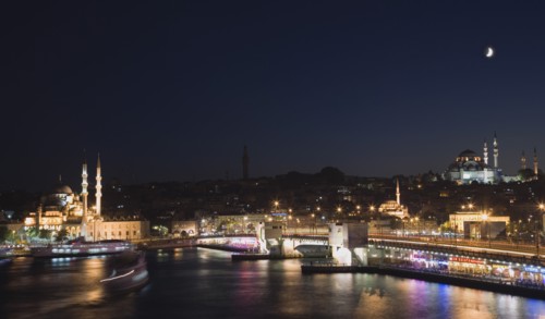 Istanbul, Turkey. Sultanahmet. The Golden Horn. The New Mosque or Yeni Camii at left the Galata