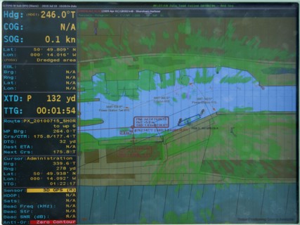 Royal navy radar display showing HMS Shoreham moored in Shoreham harbour. Military Naval Royal Navy