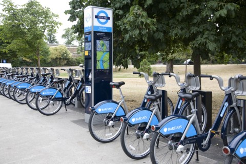 London, England. Hyde Park Barclays Bank sponsored Bikes For Hire. England English London UK United