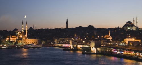 Istanbul, Turkey. Sultanahmet. The Golden Horn. The New Mosque or Yeni Camii at left the Galata