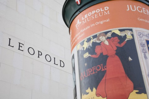 Vienna, Austria. Neubau District. Detail of poster advertising exhibitions at the Leopold Museum.