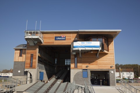 Shoreham-by-Sea, West Sussex, England. Kingston Beach Newly constructed lifeboat house opposite the