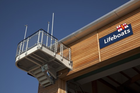 Shoreham-by-Sea, West Sussex, England. Kingston Beach Newly constructed lifeboat house opposite the
