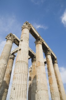 Athens, Attica, Greece. The Temple of Olympian Zeus corinthian capitals and architraves of ruined