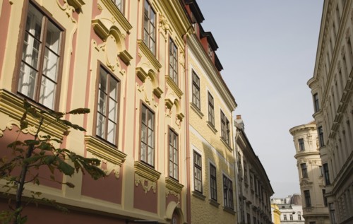 Vienna, Austria. Renovated exterior facades of pastel painted buildings. Austria Austrian Republic