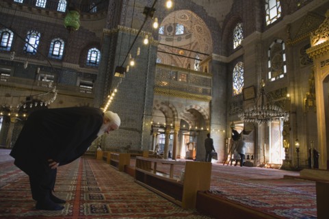 Istanbul, Turkey. Sultanahmet. The New Mosque or Yeni Camii. Tiled and highly decorated interior