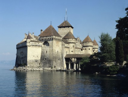 Chateau de Chillon, Switzerland. Chateau de Chillon on Lake Leman. Swizterland Swiss Lake Leman