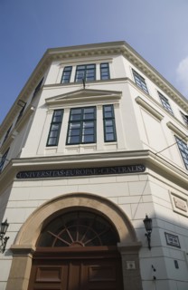 Budapest, Pest County, Hungary. Buda renovated University facade in Central European University or