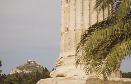 Athens, Attica, Greece. The Temple of Olympian Zeus column base of ruined temple dedicated to king