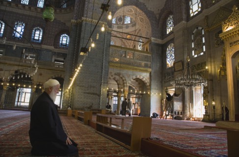 Istanbul, Turkey. Sultanahmet. The New Mosque or Yeni Camii. Tiled and highly decorated interior